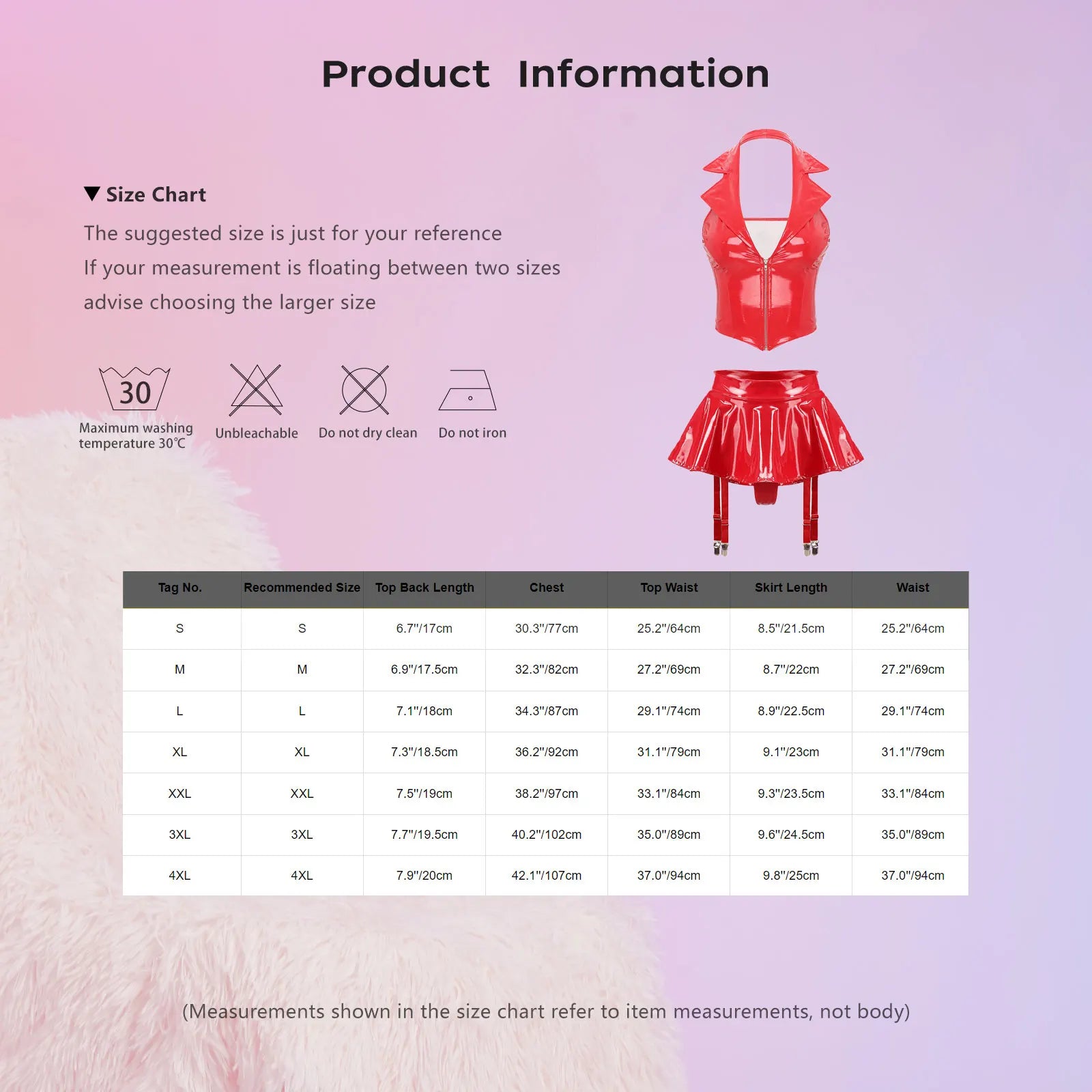 Guide des tailles lingerie latex Etalon
