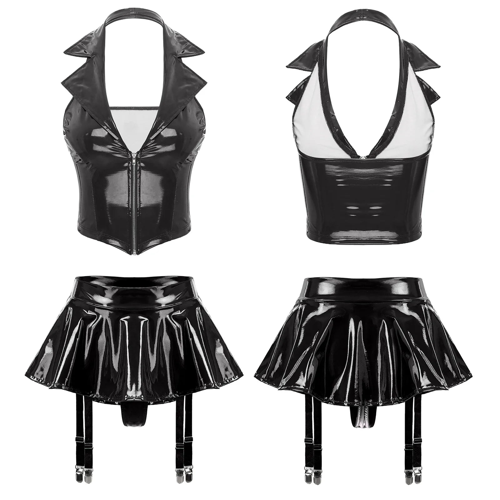 Lingerie latex sexy deux pièces jupe porte-jarretelles La Béatitude