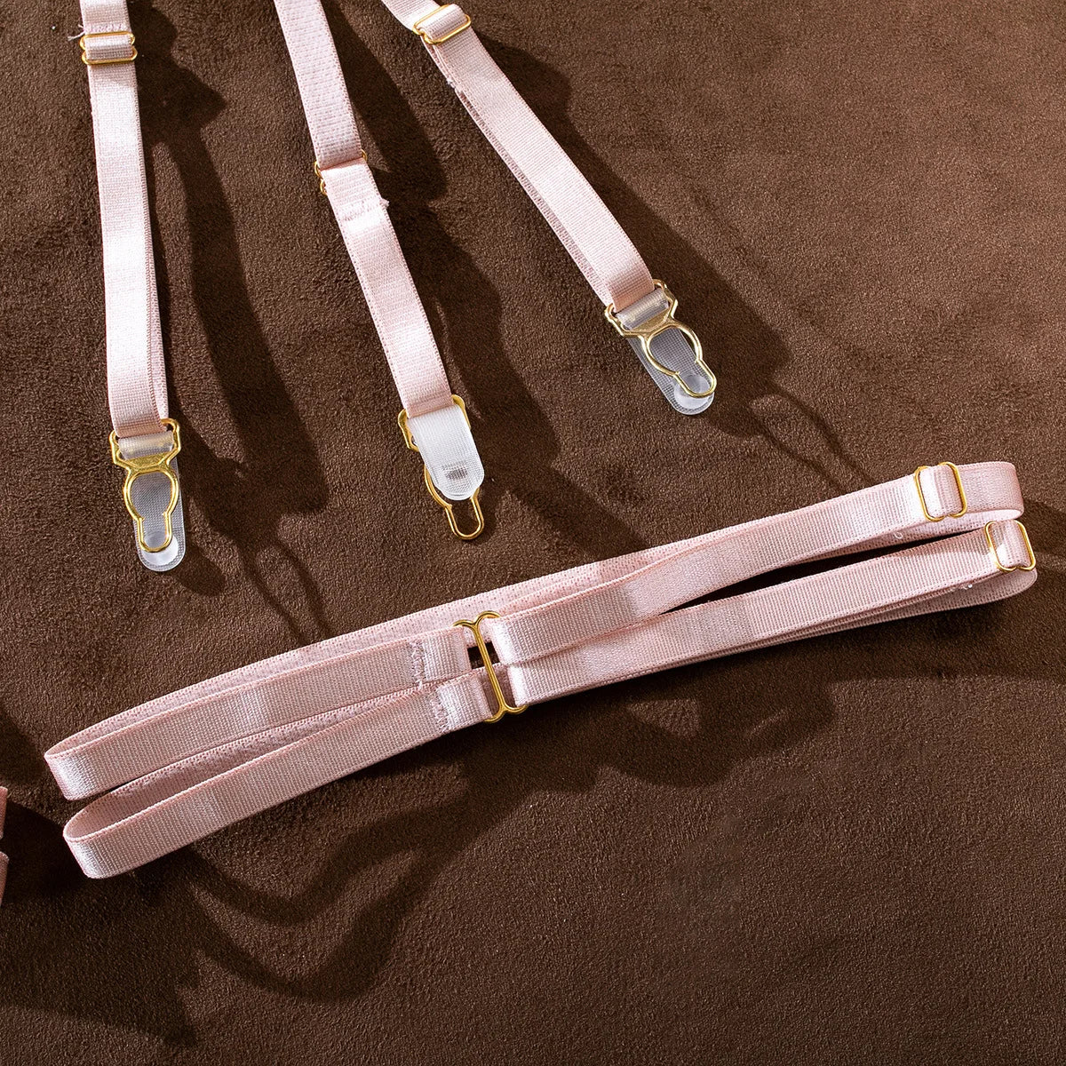 Lingerie sexy fleurie rose ensemble string porte-jarretelles Perspective