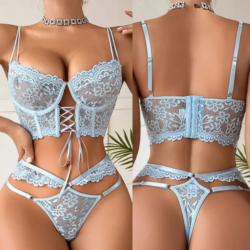 Ensemble soutien-gorge bustier dentelle lacé et string Bellavita