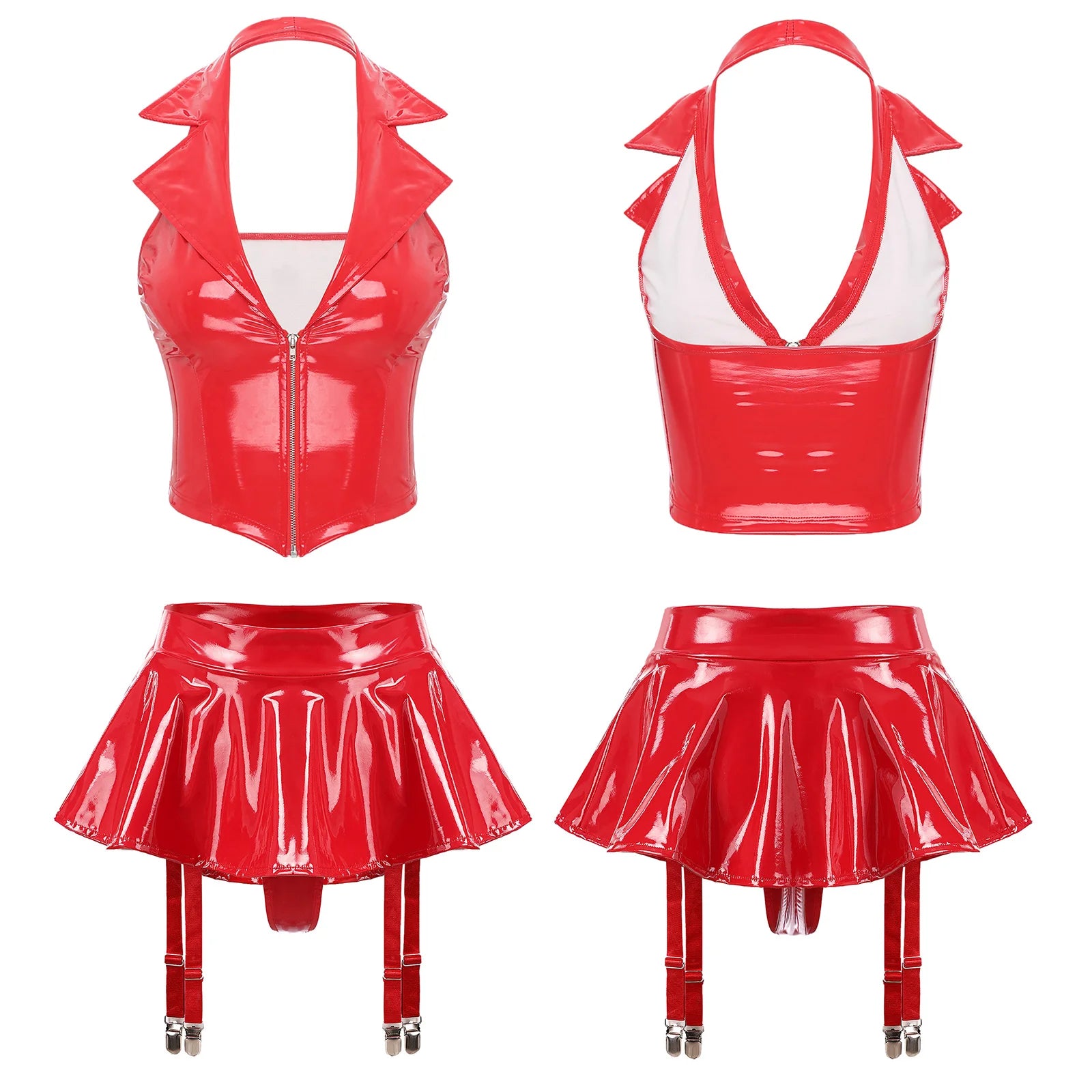 Lingerie latex sexy deux pièces jupe porte-jarretelles La Béatitude