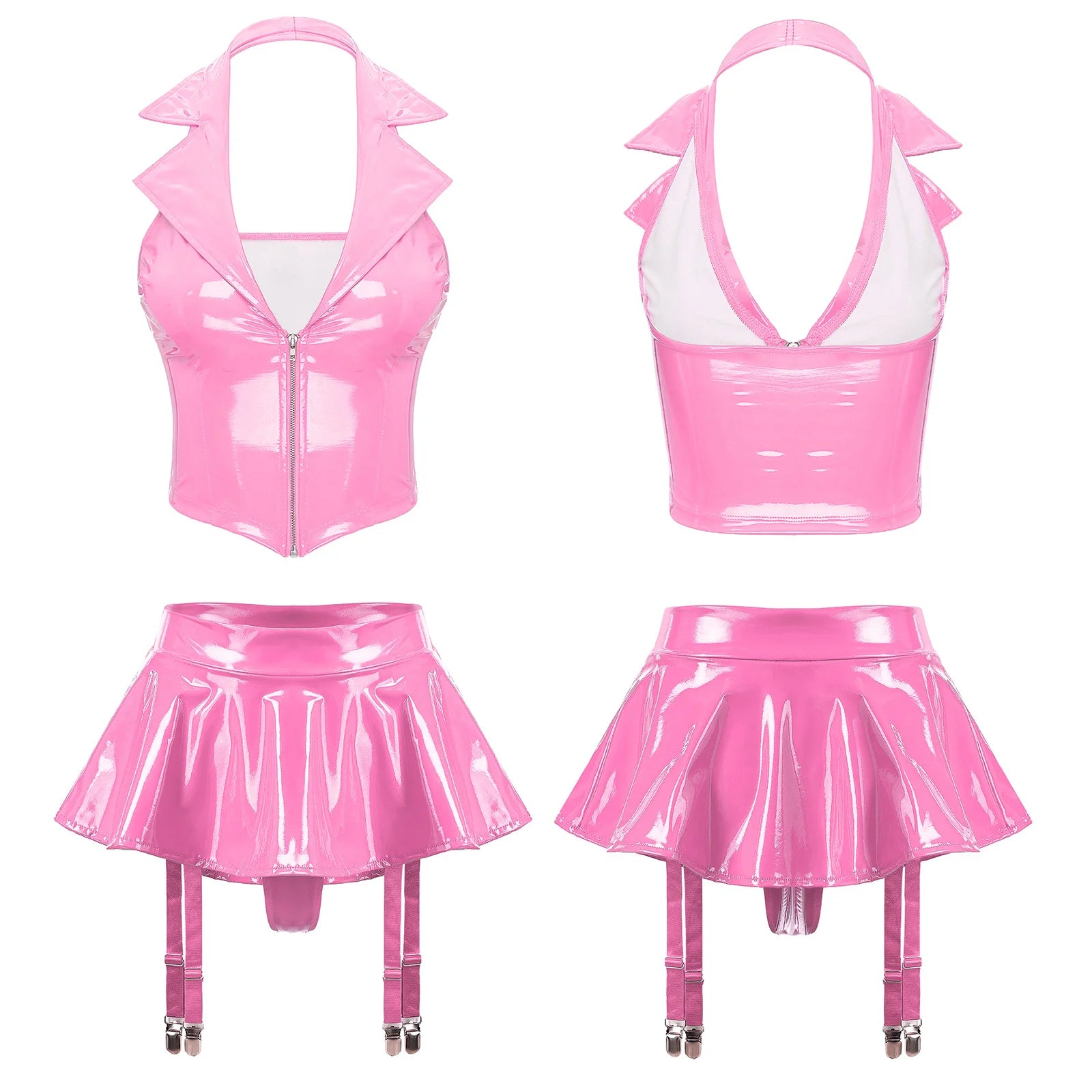 Lingerie latex sexy deux pièces jupe porte-jarretelles La Béatitude