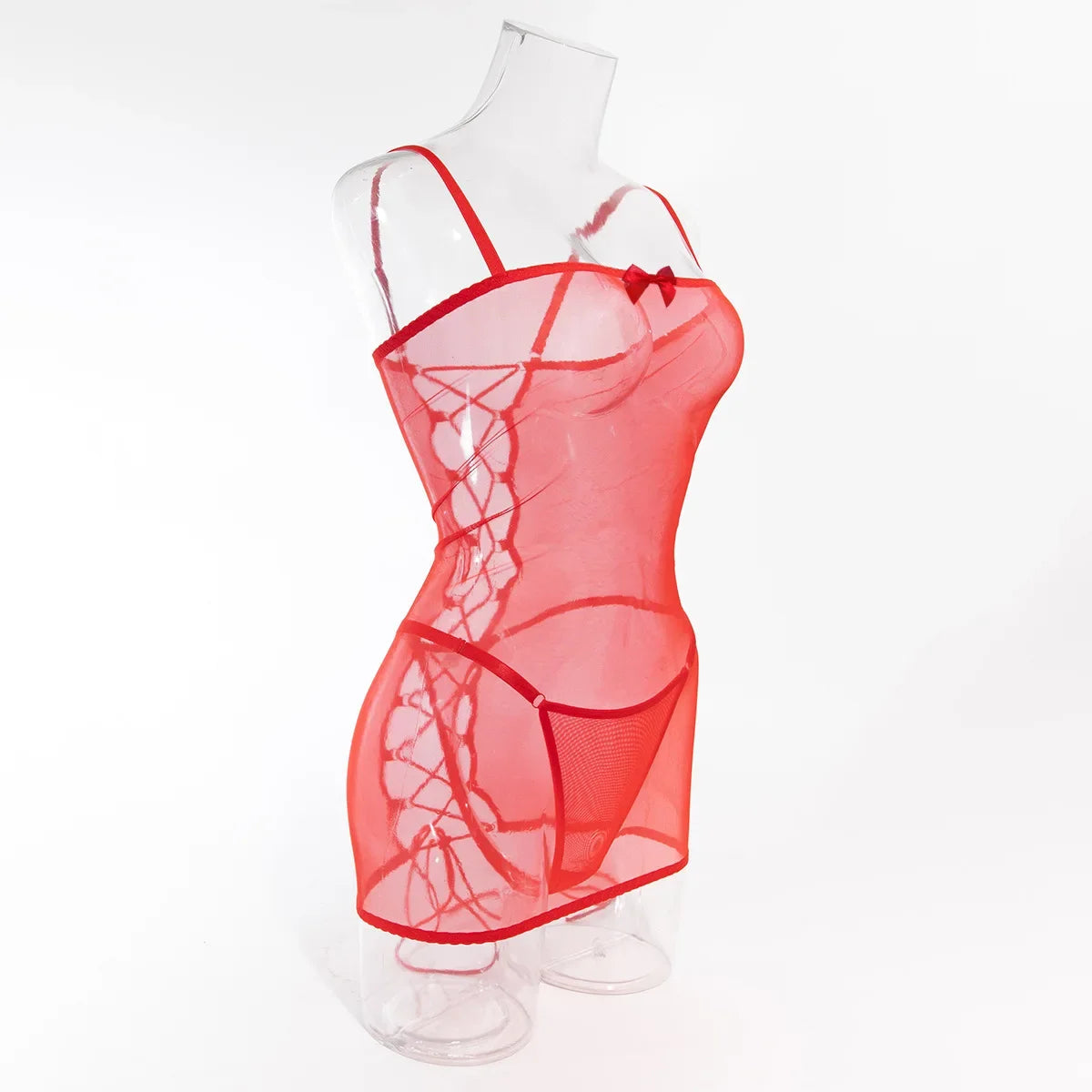 Lingerie sexy robe transparente dos lacé avec string Voile de nuit