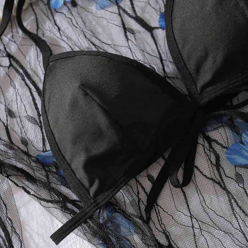 Ensemble lingerie robe transparente tulle Les papillons bleus