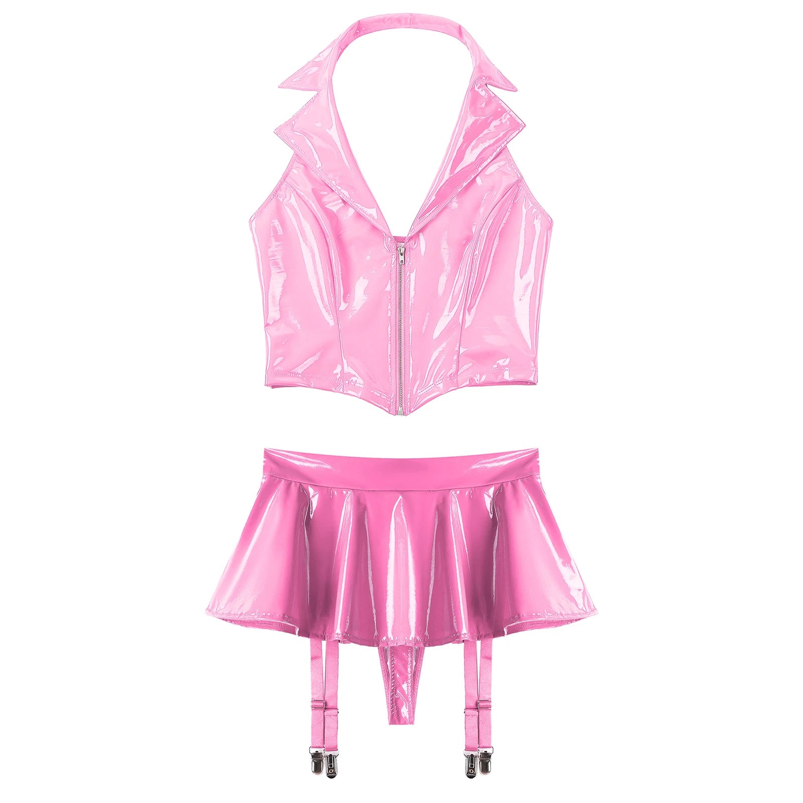 Lingerie latex sexy deux pièces jupe porte-jarretelles La Béatitude