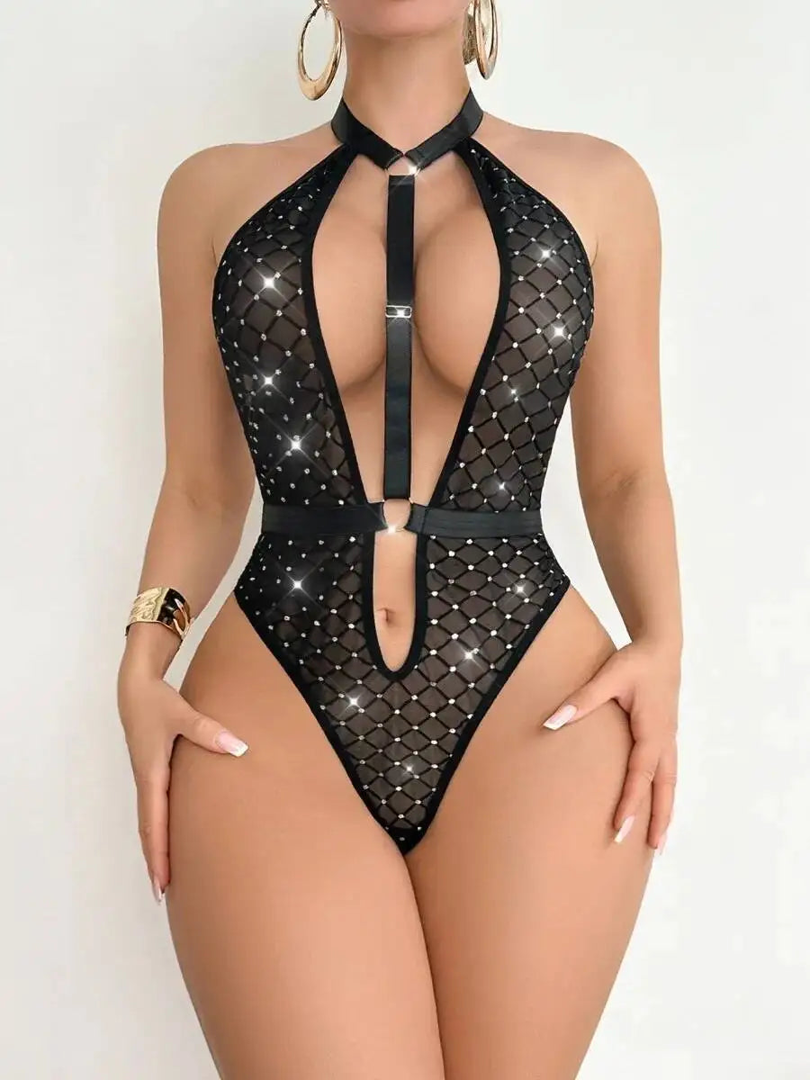 Body string dentelle noir transparent La Mystique