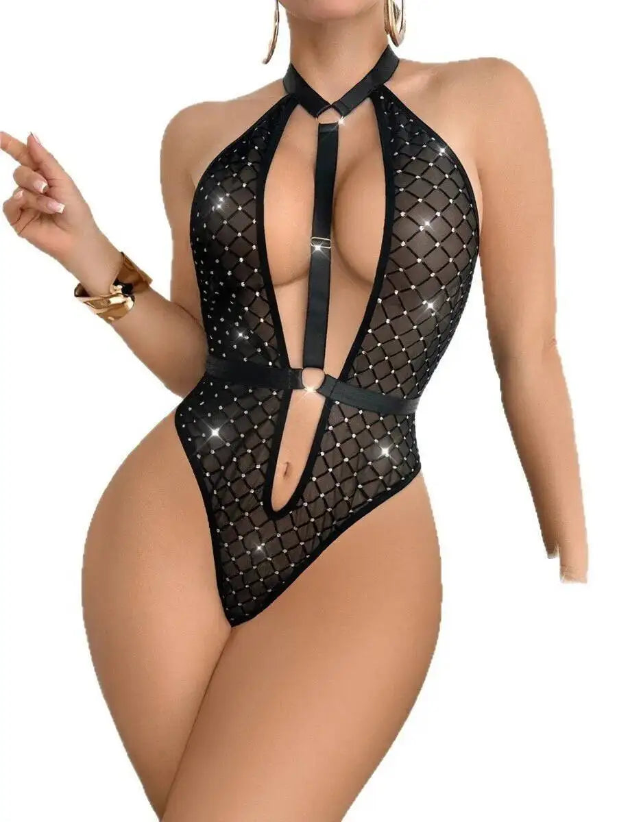 Body string dentelle noir transparent La Mystique