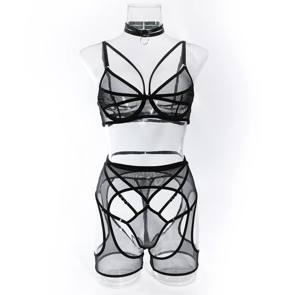 Ensemble Lingerie transparent Noir 4 Pièces La Nocturne Premium