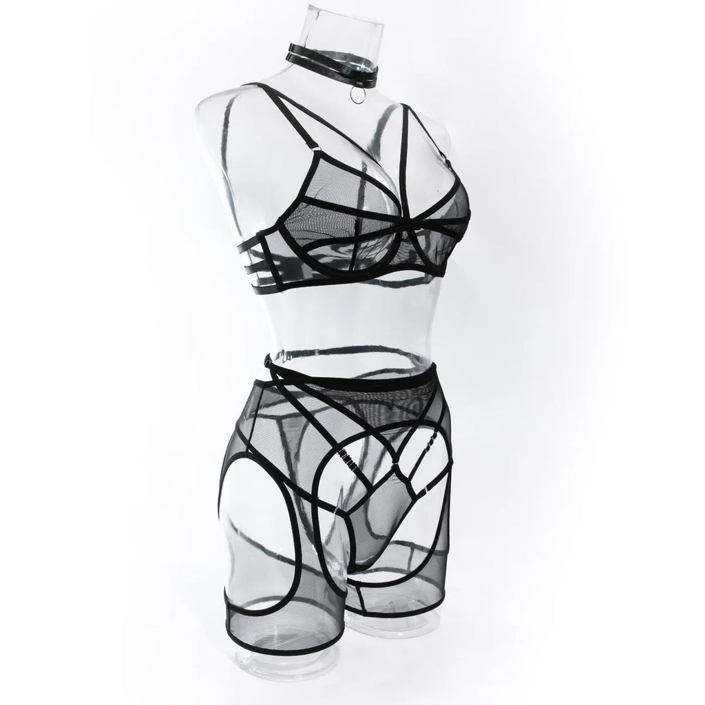 Ensemble Lingerie transparent Noir 4 Pièces La Nocturne Premium