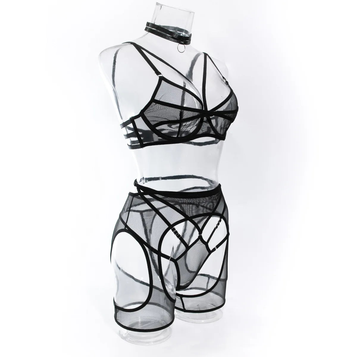 Ensemble Lingerie transparent Noir 4 Pièces La Nocturne Premium