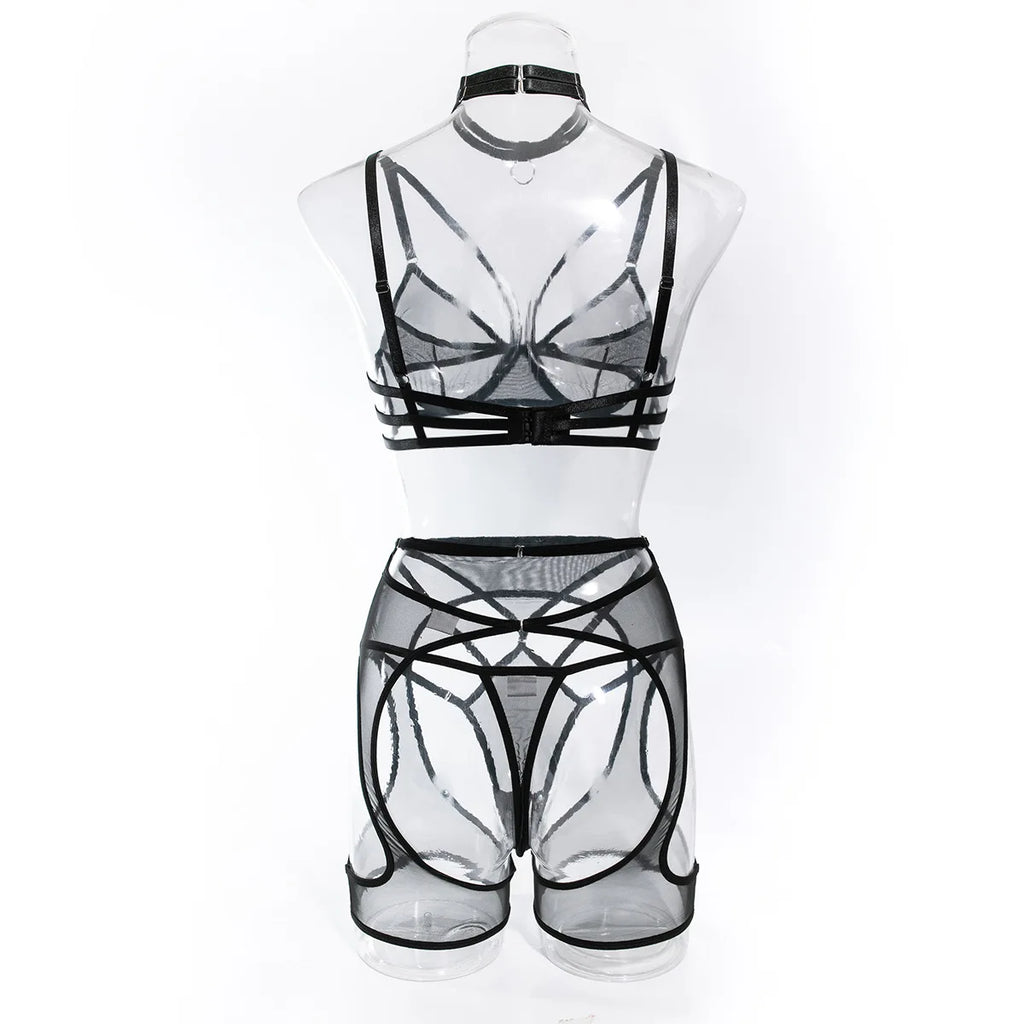 Ensemble Lingerie transparent Noir 4 Pièces La Nocturne Premium