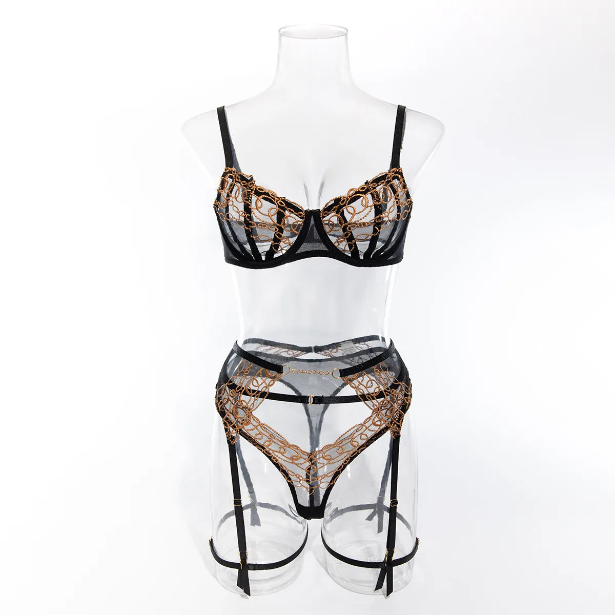 Ensemble lingerie string dentelle dorée L'Envoûtante noir