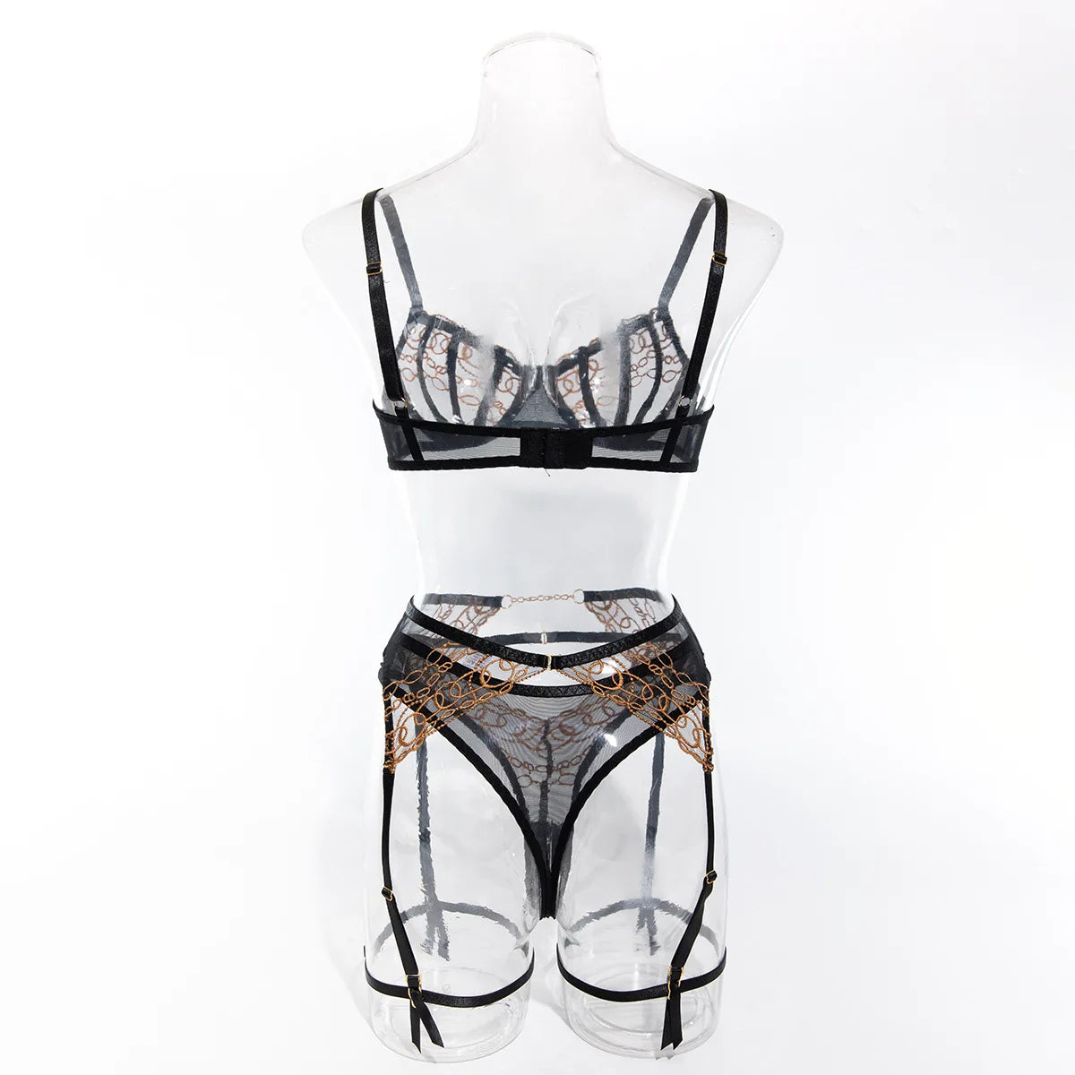 Ensemble lingerie string dentelle dorée L'Envoûtante noir