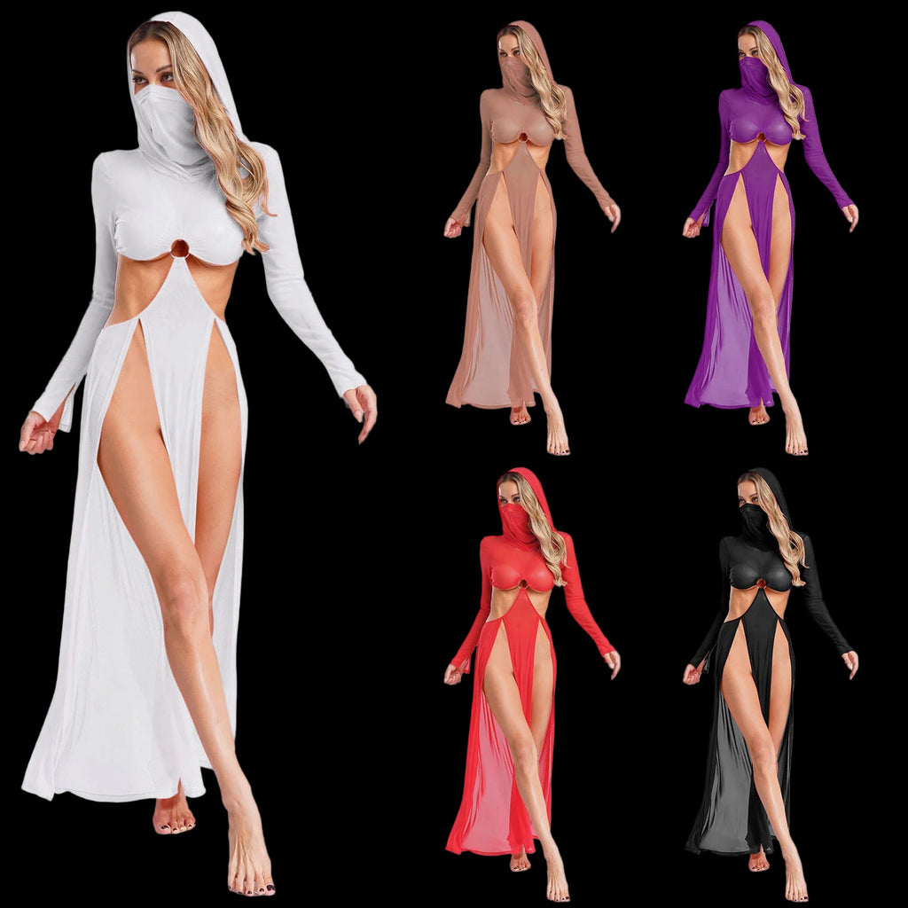 Robe longue sexy fendue à capuche Pharaon