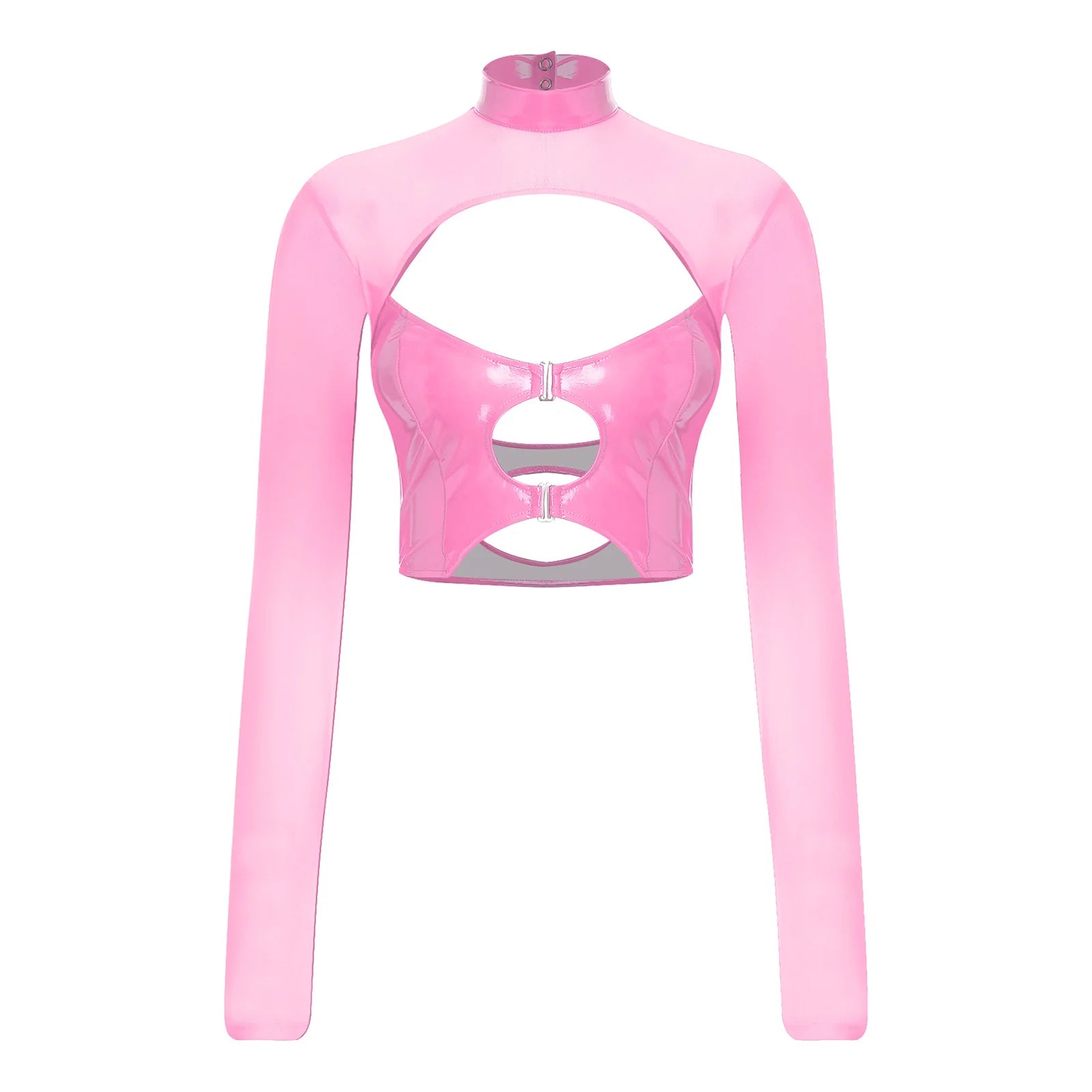 Top Maille Wet Look – Haut court manches longues effet mouillé Prisma