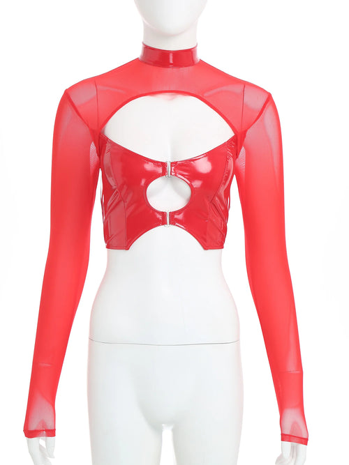 Top Maille Wet Look – Haut court manches longues effet mouillé Prisma