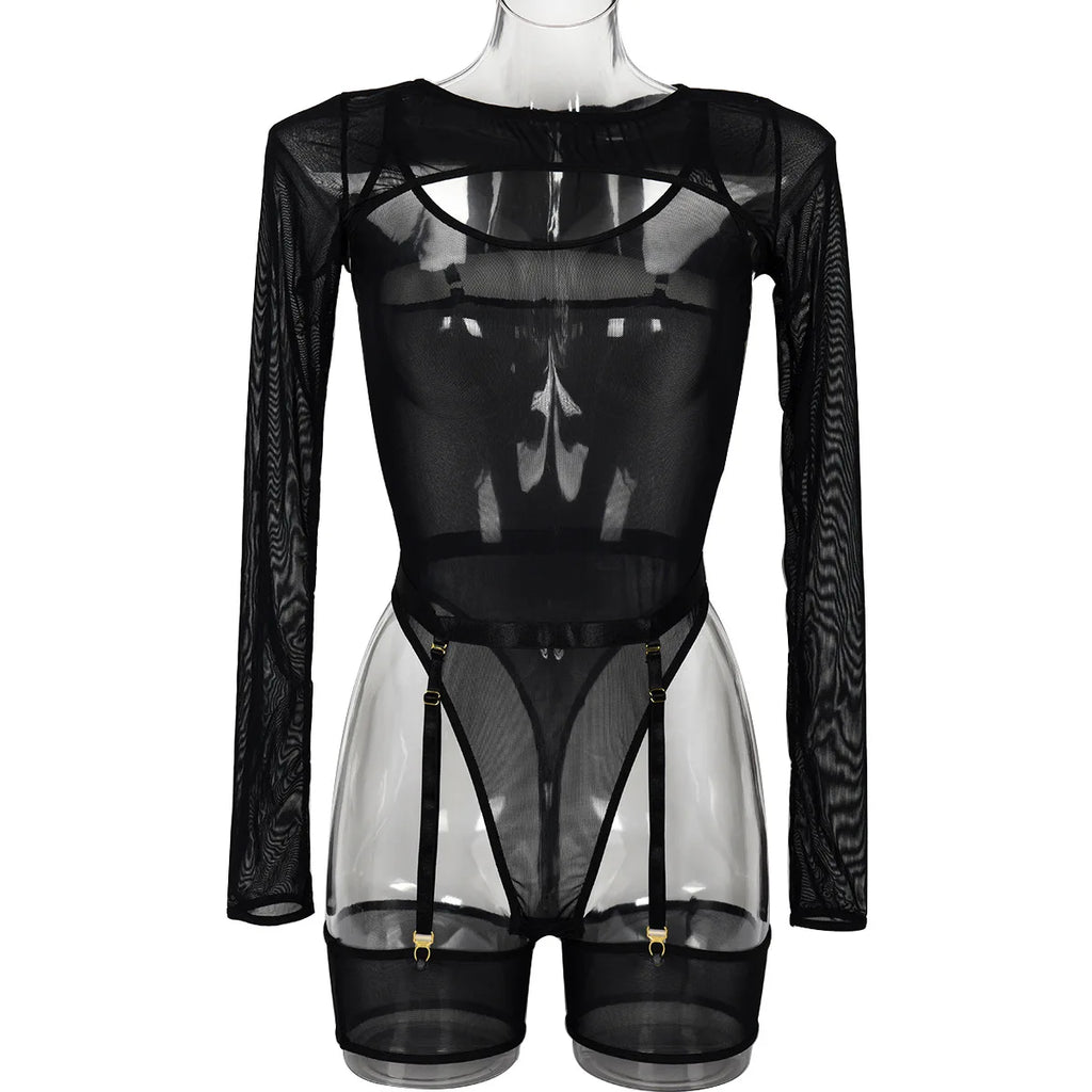 Body string transparent manches longues | L'Essentielle Lingerie Premium