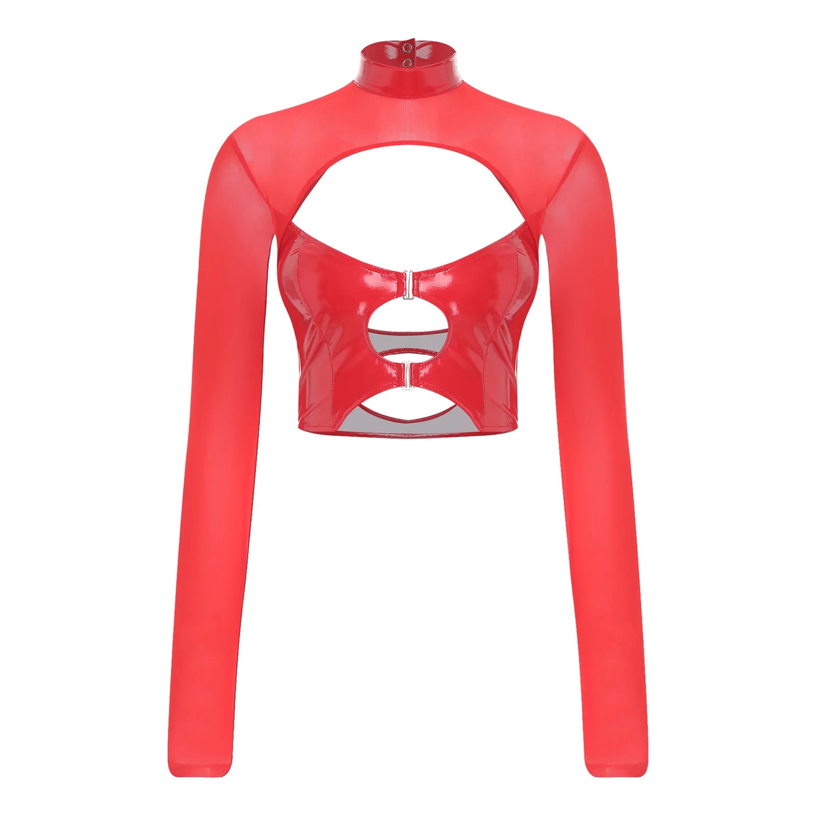 Top Maille Wet Look – Haut court manches longues effet mouillé Prisma