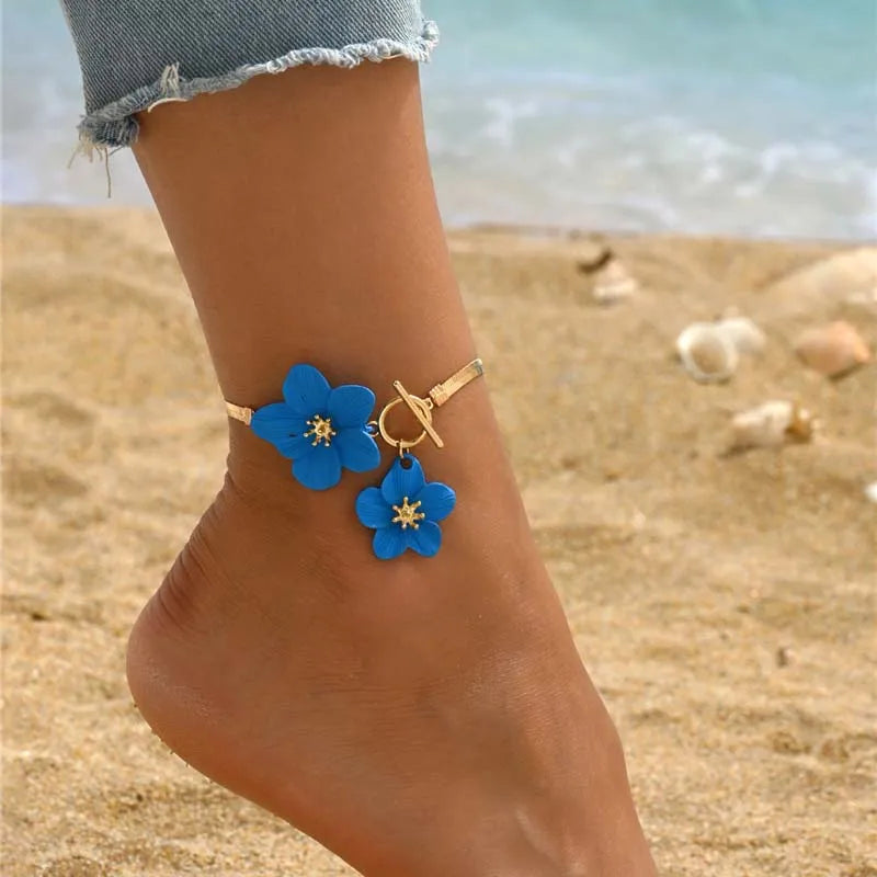 Bracelet bijou de cheville doré à fleurs Flora
