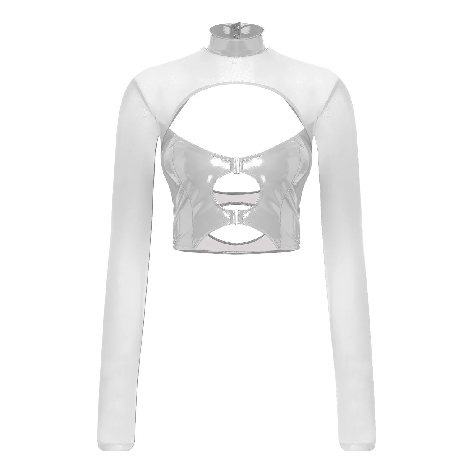 Top Maille Wet Look – Haut court manches longues effet mouillé Prisma