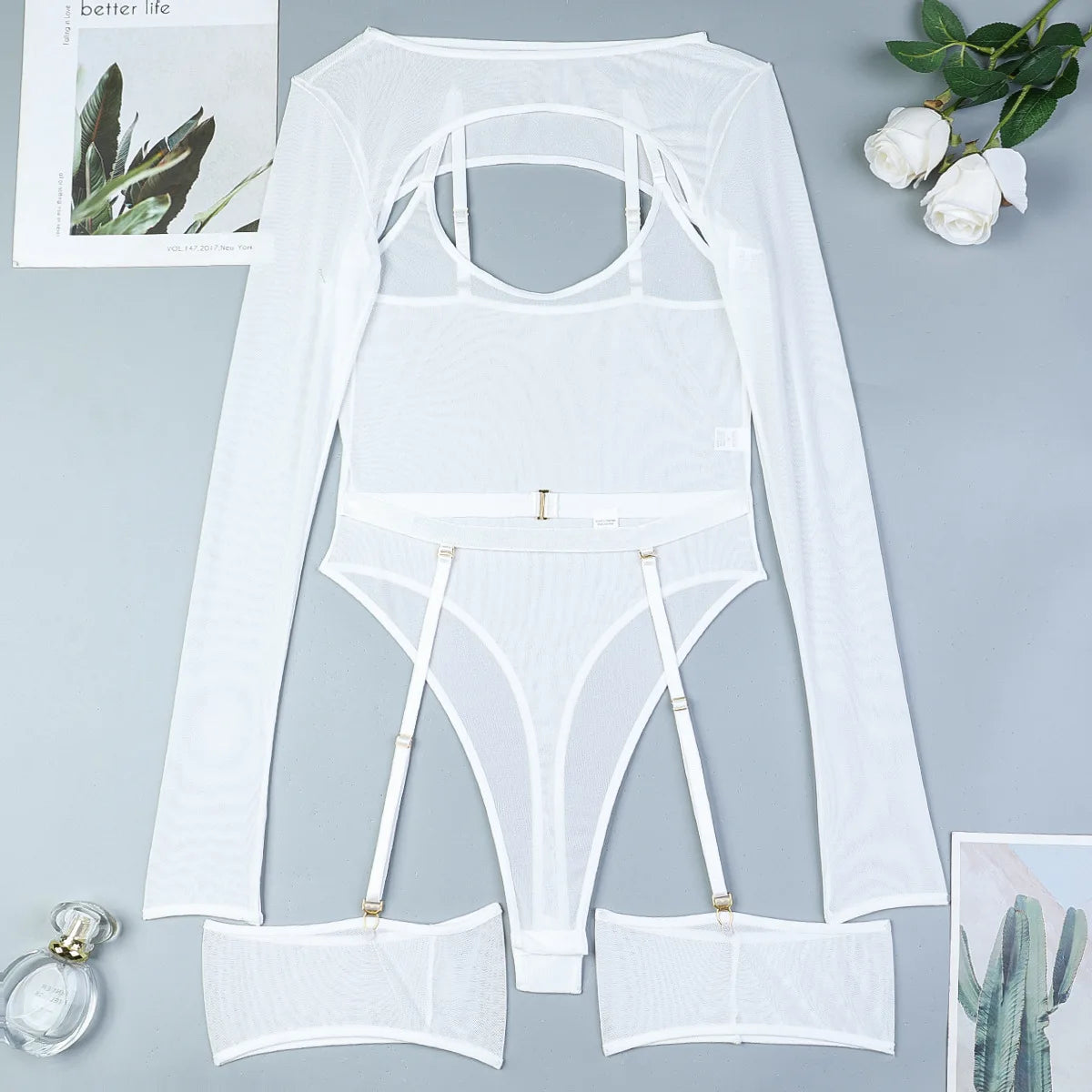 Body string transparent manches longues | L'Essentielle Lingerie Premium