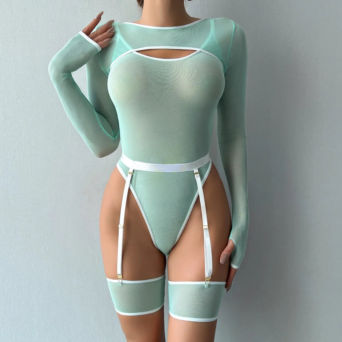 Body string transparent manches longues | L'Essentielle Lingerie Premium