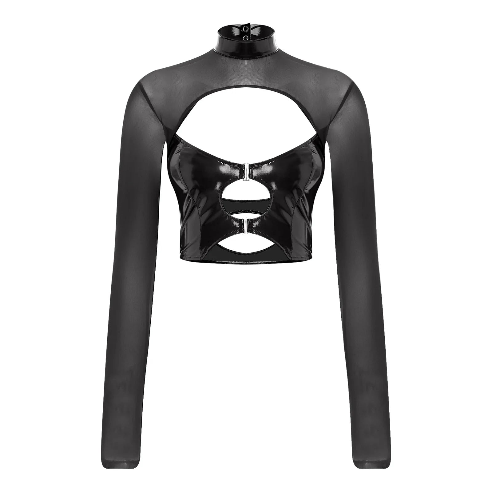 Top Maille Wet Look – Haut court manches longues effet mouillé Prisma