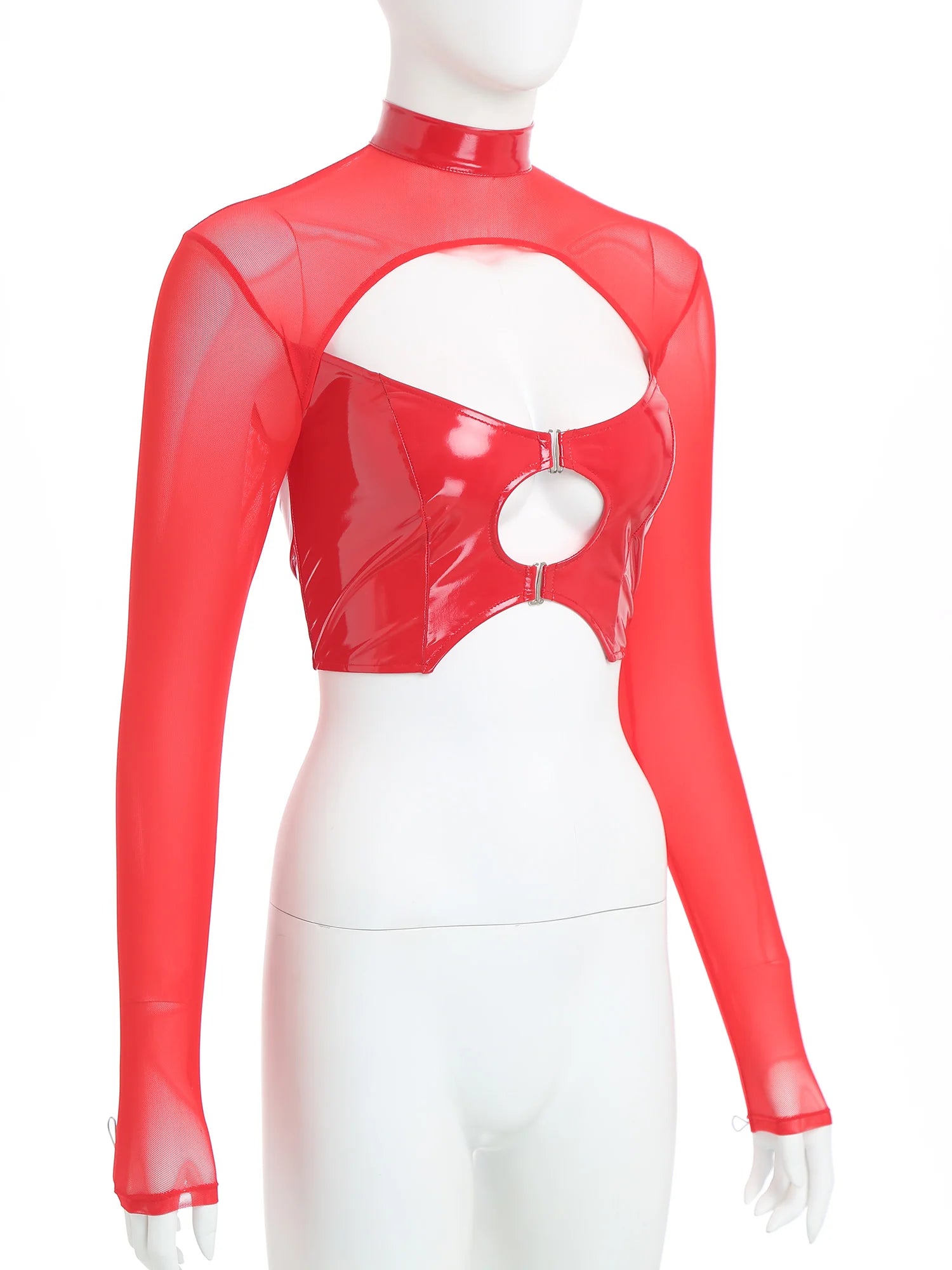 Top Maille Wet Look – Haut court manches longues effet mouillé Prisma