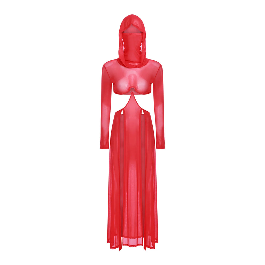 Robe longue sexy fendue à capuche Pharaon