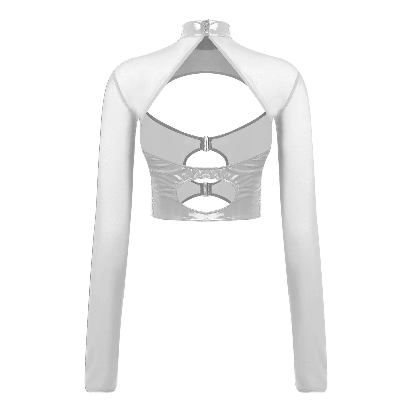 Top Maille Wet Look – Haut court manches longues effet mouillé Prisma