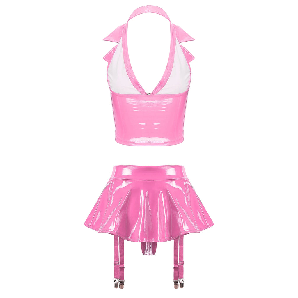 Lingerie latex sexy deux pièces jupe porte-jarretelles La Béatitude