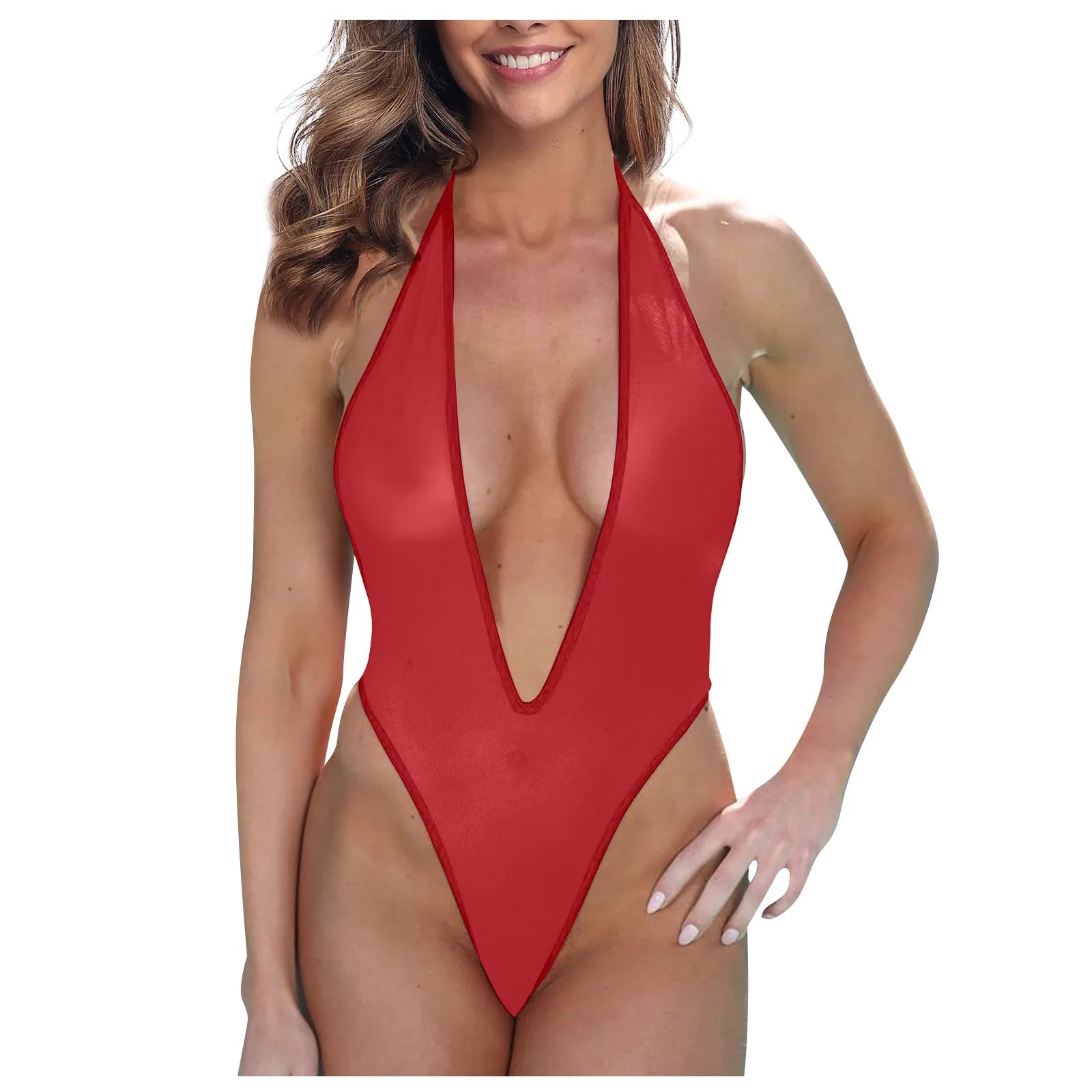 Body string transparent noir blanc rouge forme V dos nu L'échange