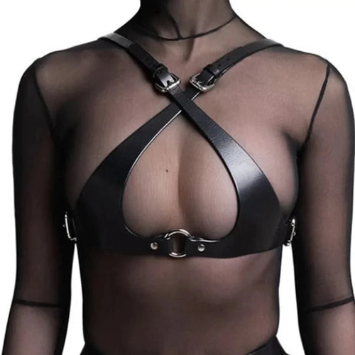 Ensemble lingerie cuir minimaliste sexy à boucles La tension