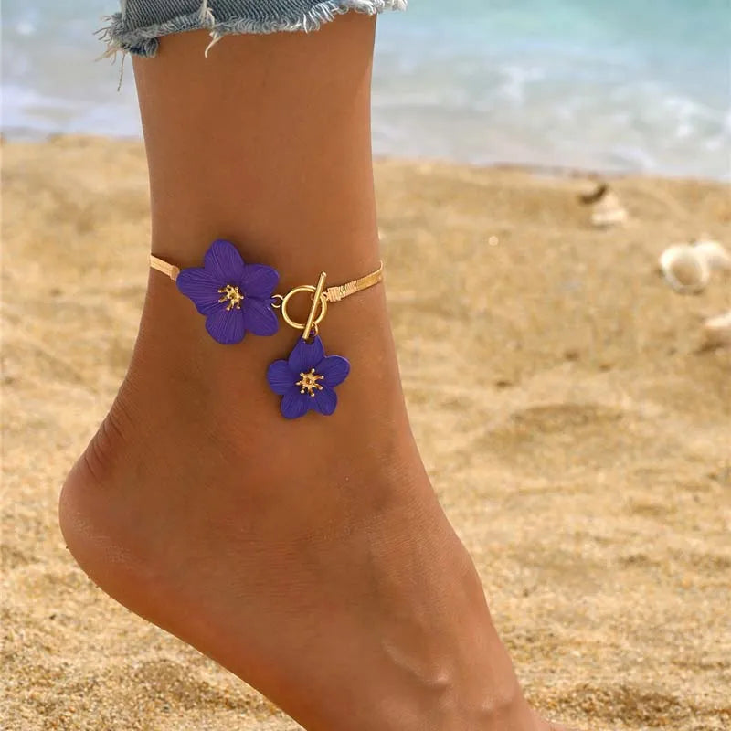 Bracelet bijou de cheville doré à fleurs Flora