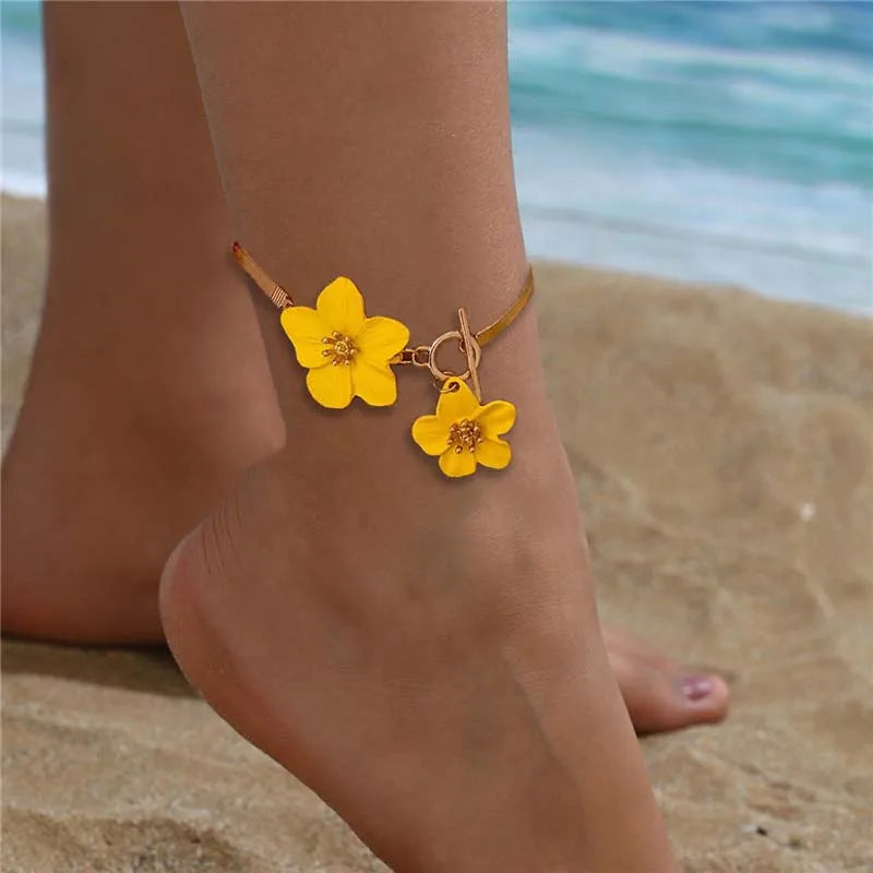 Bracelet bijou de cheville doré à fleurs Flora