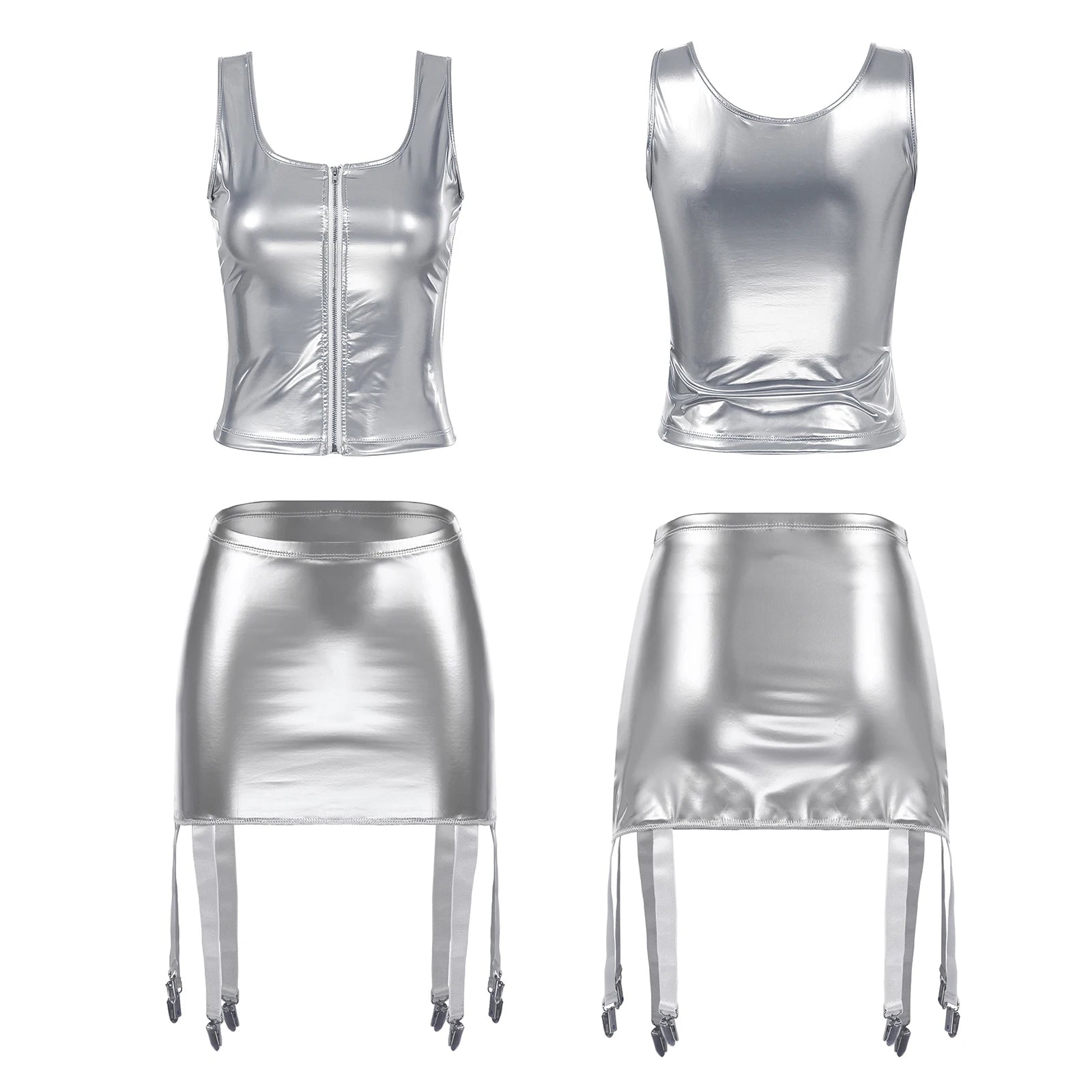 L'exigency faux latex lingerie set with pull-up top and garter belt