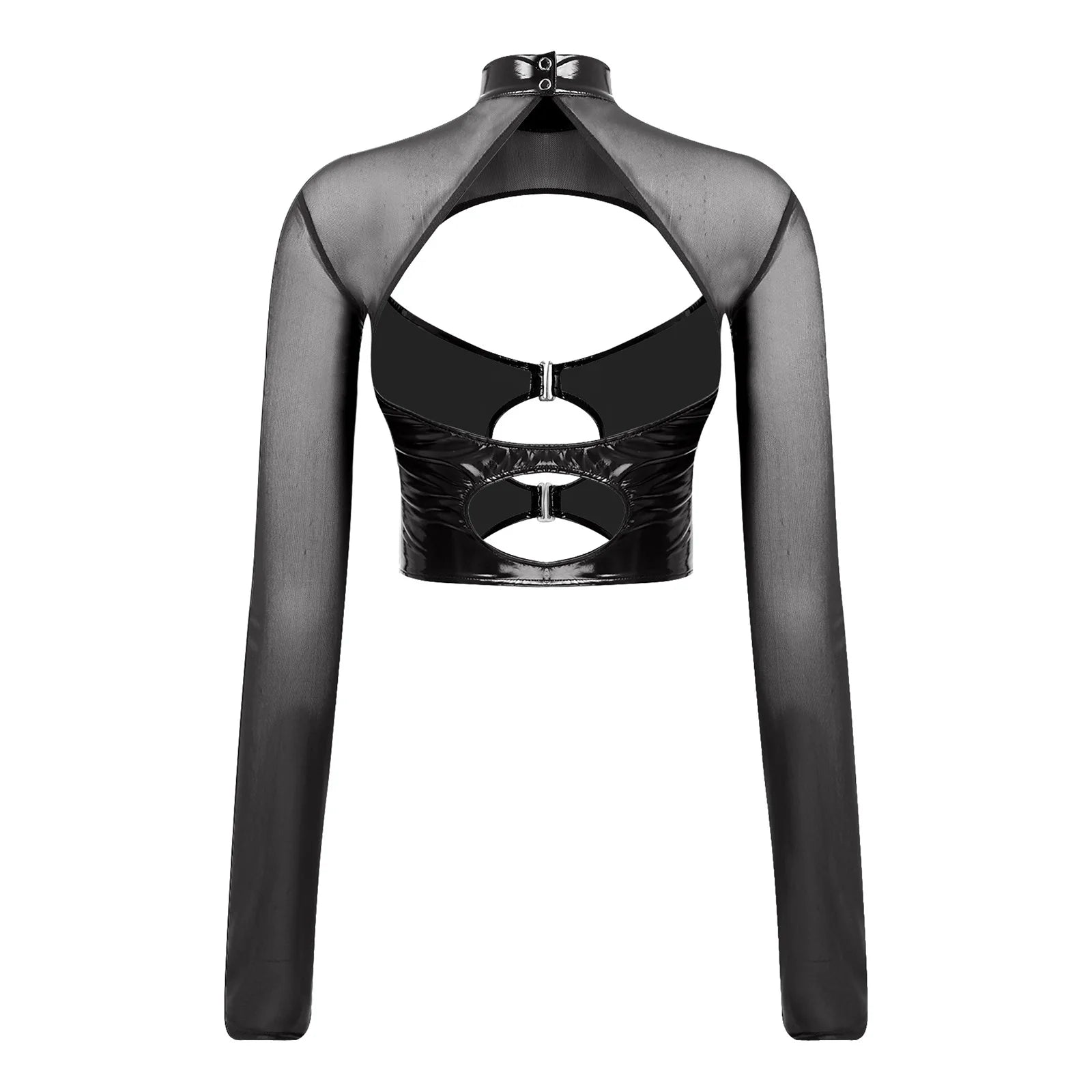 Top Maille Wet Look – Haut court manches longues effet mouillé Prisma