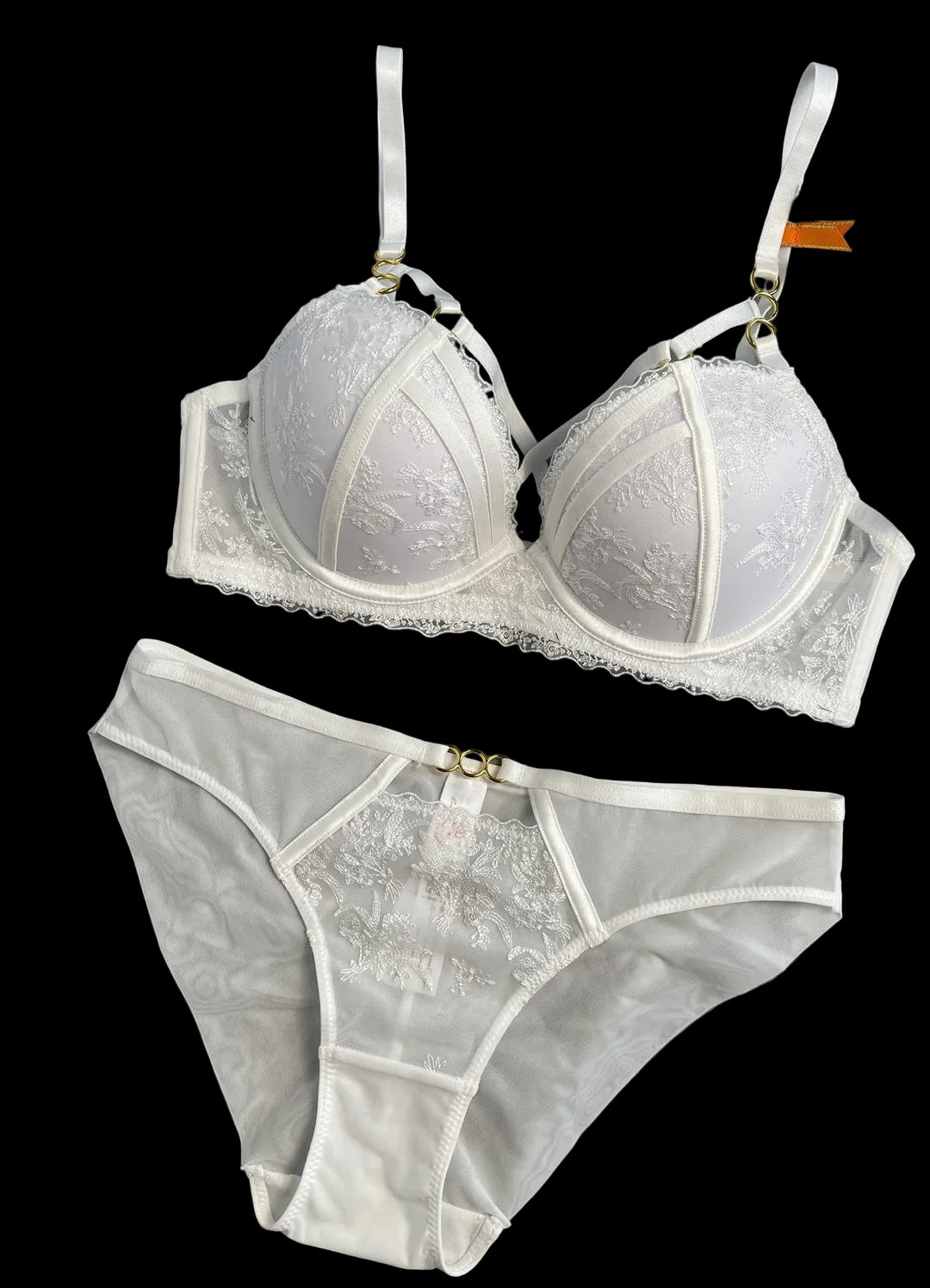 Ensemble lingerie dentelle deux pièces blanc semi transparent culotte Crépuscule